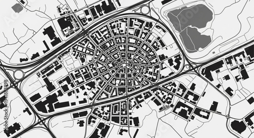 Detailed City Plan - A Black and White Aerial View.