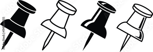 A set of vector line art push pins in silhouette style for various design applications