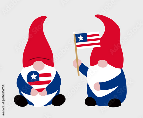 Fourth of July gnome characters clipart.
Patriotic USA gnome vector illustration set.
American Independence Day gnome cartoon. svg.