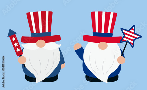 Fourth of July gnome characters clipart.
Patriotic USA gnome vector illustration set.
American Independence Day gnome cartoon. svg.