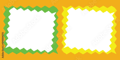Set of 2 Wavy Square Frames Vector with Green and Yellow Borders on Orange Background for Text or Image Placeholder