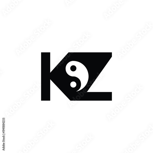 Professional ZK KZ Yin Yang Initial Monogram Letter Logo Design