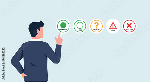 Vector illustration of man interacting with 5 status icons