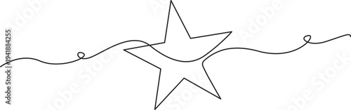 Minimalist illustration of a star created using a single continuous line drawing style. One line art star vector illustration One line Drawing or illustration of a star, Hand drawn stars continuous on