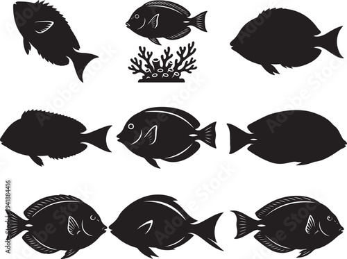 Blue Tang Tropical Reef Fish Silhouette