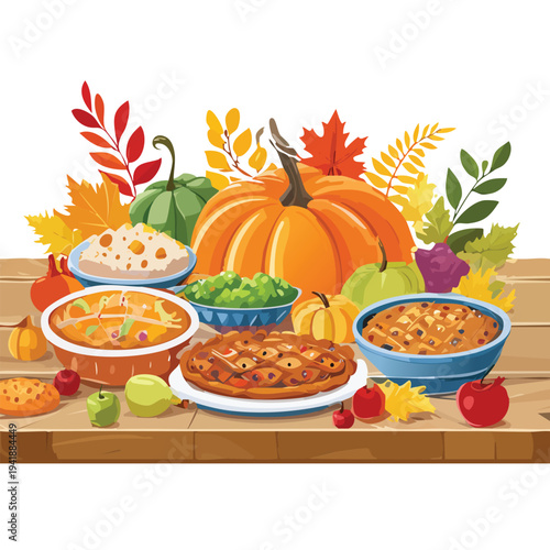 Thanksgiving feast pumpkin and autumn harvest tabletop