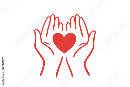 Red heart shape held in cupped hands icon for love and care  Autism awareness clipart design