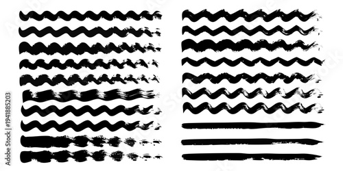 Collection of expressive black brushstrokes and wavy line patterns