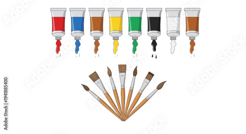 Art Supplies Illustration: Paint Tubes and Brushes for Creative Projects