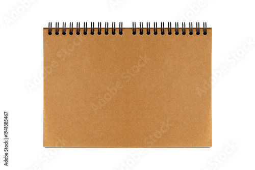 Spiral notebook mockup with blank pages and cardboard cover on white background. Perfect template for stationery branding, journal design, or notepad presentation projects.