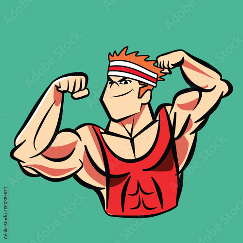 Strong man flexing muscle Vector cartoon artwork