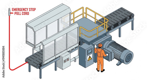 Industrial machinery with emergency stop system and safety protocols in place.