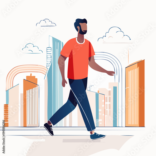Man Walking with Headphones.