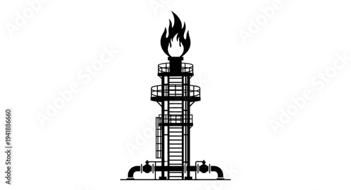 Industrial flare stack burning off excess gas in a refinery.