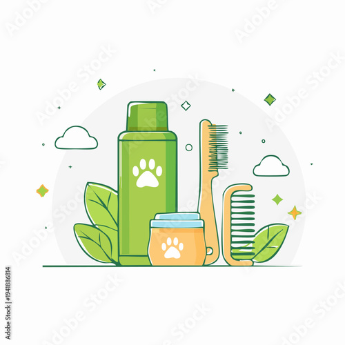 Green pet grooming kit with accessories.