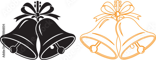 Christmas bells with ribbon bows decoration vector illustration isolated on transparent background