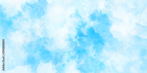 Panorama of blue sky and White cloud nature background .Classic hand painted Blue watercolor background for design.Aquarelle hand painted paper textured canvas for vintage ,invitation card, template.