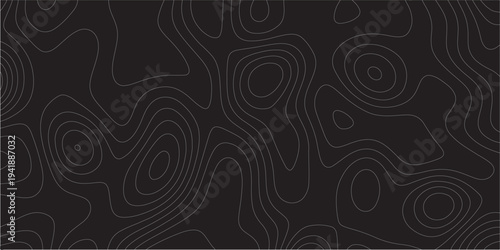 Abstract white on black background Topographic line map pattern. Contour elevation topographic and textured Background Modern design with black background with topographic wavy patted.	