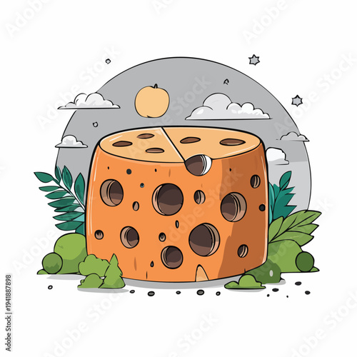 Cheese Block with Holes and Slice.