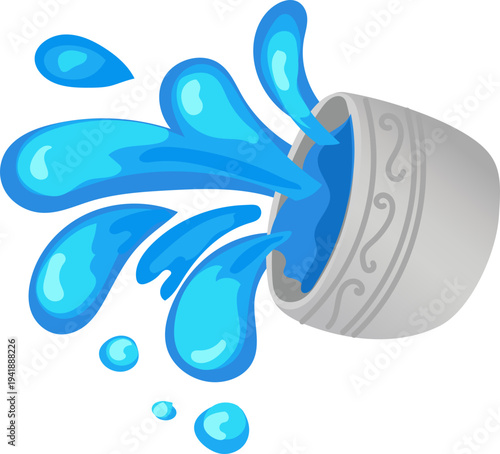 Split Water Splash from Bowl Isolated Festive Design Asset