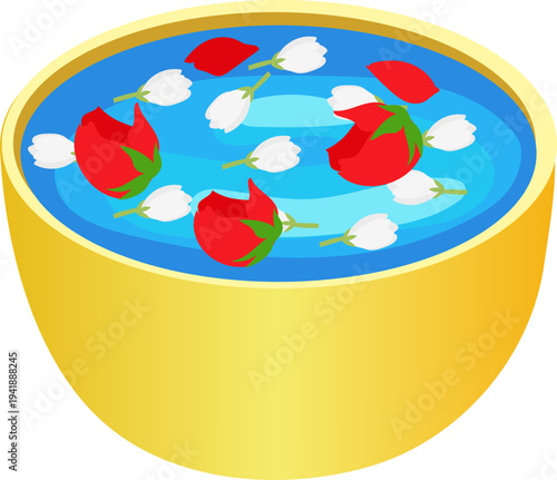 Golden Bowl with Rose Petal Water for Songkran Design