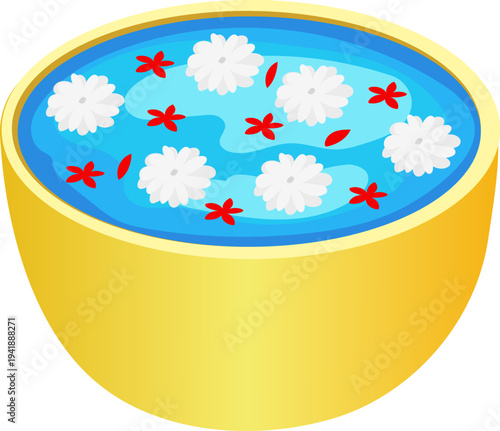 Golden Festival Water Bowl with Red Star Petal Pattern