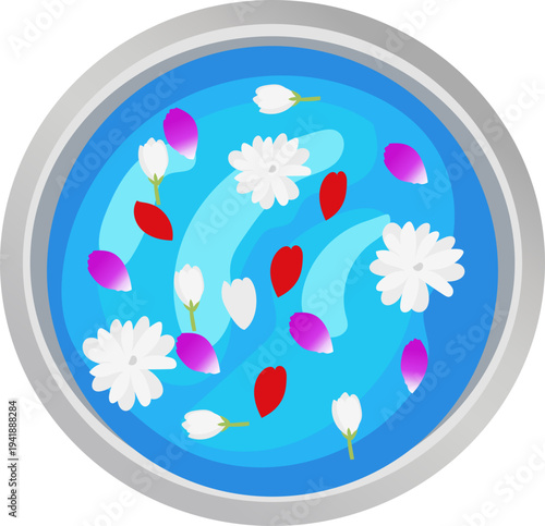 Blue Bowl with Pink Petals Floating Water Decoration