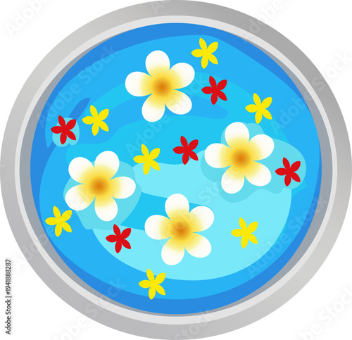 Blue Water Bowl with White Flowers Isolated SVG Element