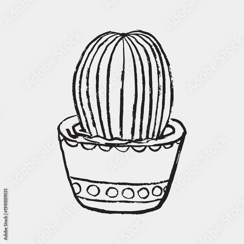 Mammillaria cactus in pot. Mexico exotic decorative succulent plant doodle drawing in grunge chalk style. Hand drawn vector sketch illustration in vintage crayon charcoal