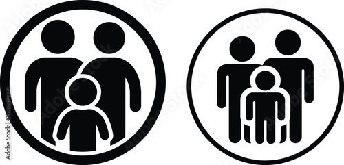 Simple icons representing family units with adult and child figures.