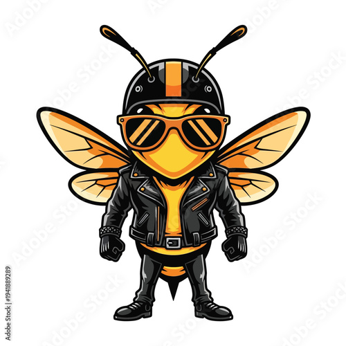 Cool biker bee wearing sunglasses and leather jacket, ready for adventure