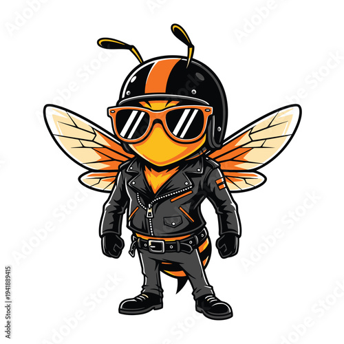 Cool biker bee wearing sunglasses and leather jacket, ready for adventure