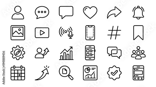 Set of line style social media icons vector
