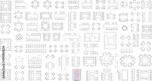 A collection of various technical blueprint isolated on transparent background