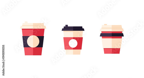 Geometric coffee cups on white: minimalist design with modern style