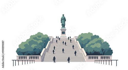 Elegant monument with staircase and trees in minimalist urban landscape