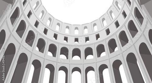 Monochrome architectural arched structure with classic design