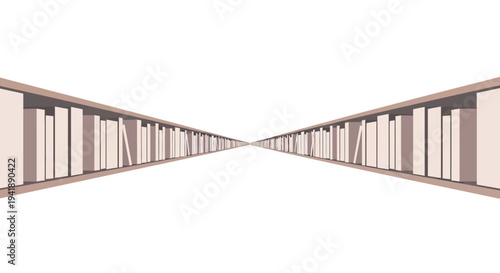 Endless perspective of bookshelves in minimalistic library design