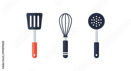 Modern kitchen utensils set with flat design on white background