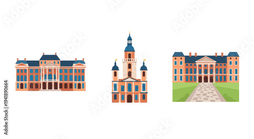 Elegant historical european architecture collection with classic buildings