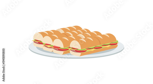 Isometric sandwich platter with fresh ingredients on a plate