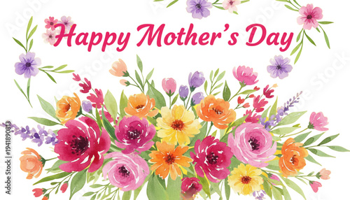 Happy Mother's Day Watercolor Floral Greeting Card Design for Spring Holiday Celebrations and Marketing