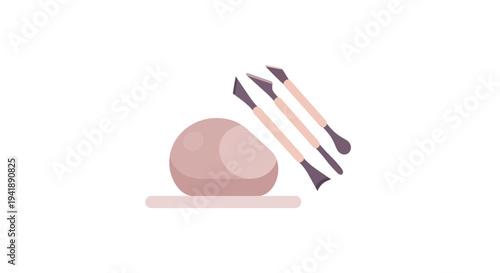 Pottery tools and clay in modern flat design