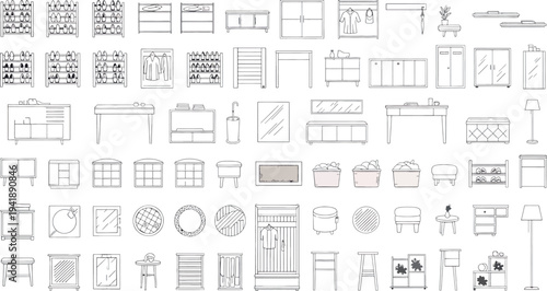 A collection of various window and door architectural drawings isolated on transparent background