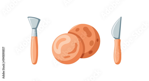 Clay modeling tools and spheres in modern flat design