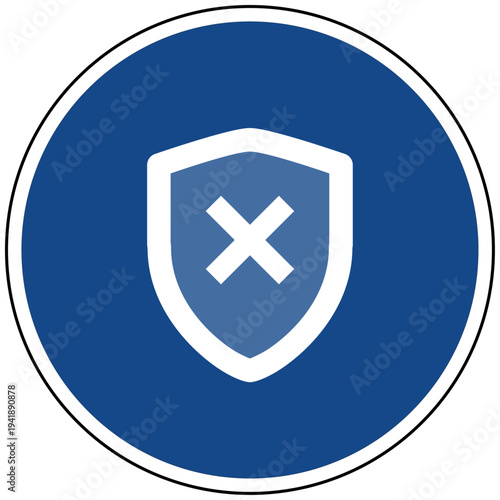 Vektor Illustration eines blauen runden Schildes mit Schutzschild und Kreuz als Symbol für Sicherheit Schutz und Abwehr