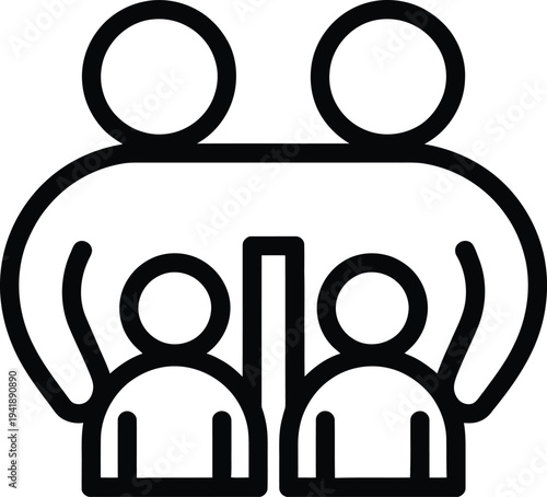 Simple graphic representation of people gathered around a central figure or object.