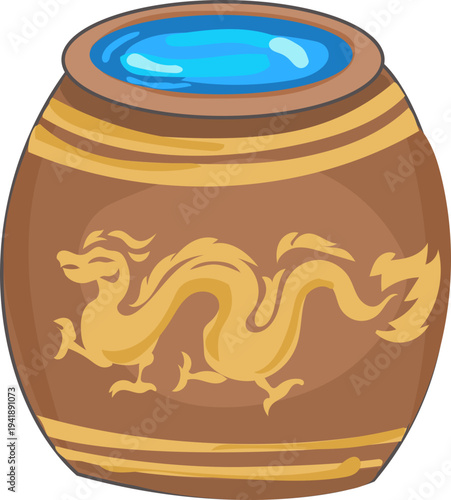 Traditional Dragon Water Jar Thai Festival Clipart
