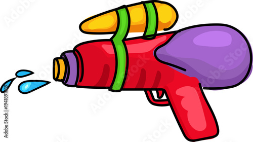 Purple and Yellow Songkran Water Gun Cartoon Element