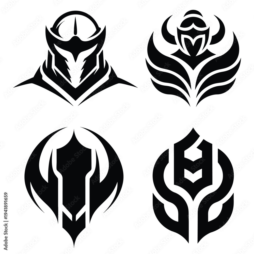 Fototapeta premium Knight Warrior Silhouette Set – Medieval Spartan Helmet Vector Logo Collection